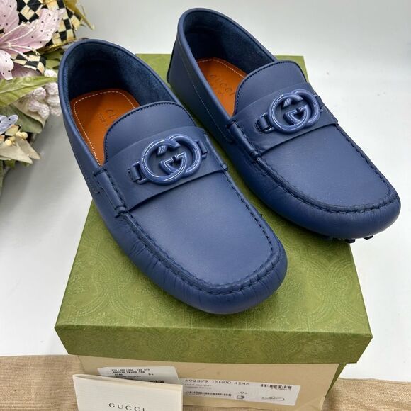 Men’s Gucci interlocking G driver loafers size 9.5 made in Italy - Picture 1 of 9